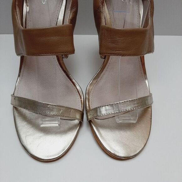 ALDO Everest Leather Open Toe High Heel Sandals Nude Cream & Silver Sz 10 Eur 41 - Picture 4 of 16